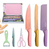 Set de cocina 4 Cuchillos, tijera y pelador Colores Pasteles