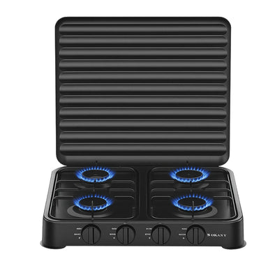 Estufa A Gas 4 Puestos Portatil Con Tapa Sokany 8,8kw Negro