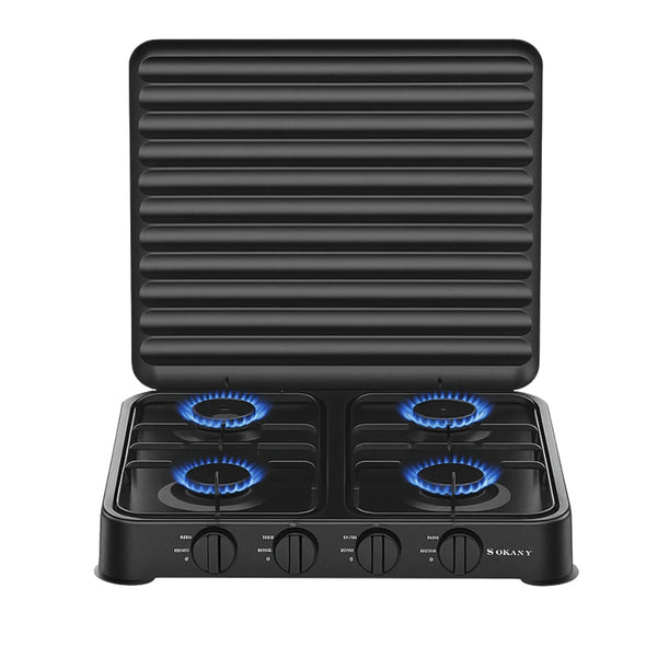 Estufa A Gas 4 Puestos Portatil Con Tapa Sokany 8,8kw Negro