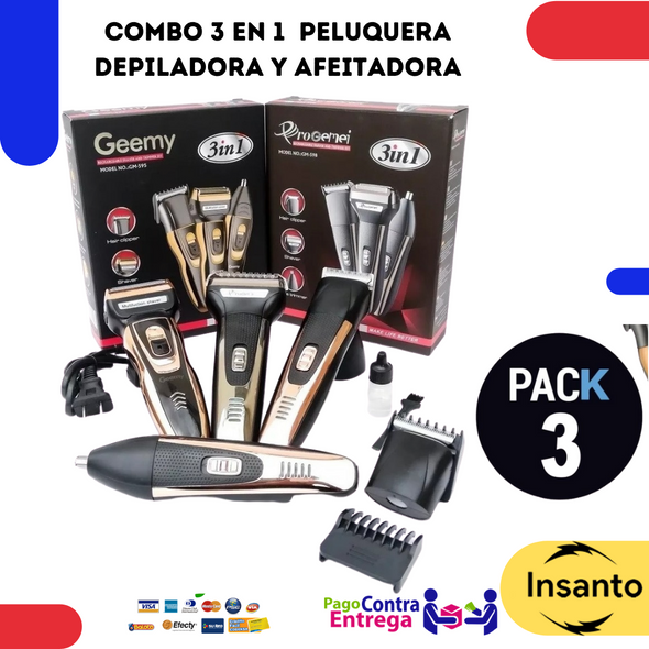 Combo 3 en 1  Afeitadora, Peluquera y Depiladora  todo en 1
