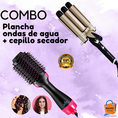 COMBO PERFECTO PLANCHA DE ONDAS MAS MAS CEPILLO SECADOR