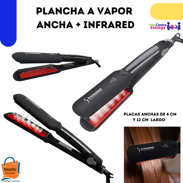 Plancha Profesional de Cabello A Vapor Placa Ancha con Infrarrojo