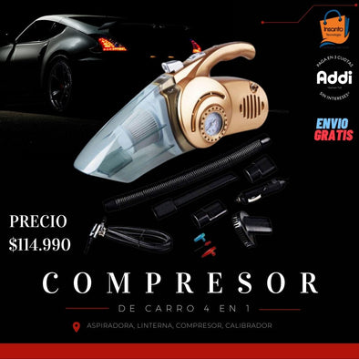 Aspiradora De Carro 4 En 1 Integrado Compresor Y Linterna