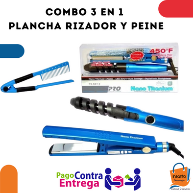 Sistema de peinados  Combo Plancha Rizador y Peine
