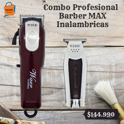 COMBO DE MAQUINA PELUQUERA Y PATILLERA INALAMBRICA PROFESIONAL MAX