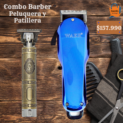 COMBO DE MAQUINA PELUQUERA Y PATILLERA INALAMBRICA PROFESIONALES