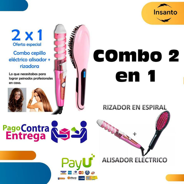 Combo unico de Cepillo Alisador  y Rizador en Espiral