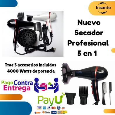 Secador de Cabello Semi Pro,en combo con 5 accesorios